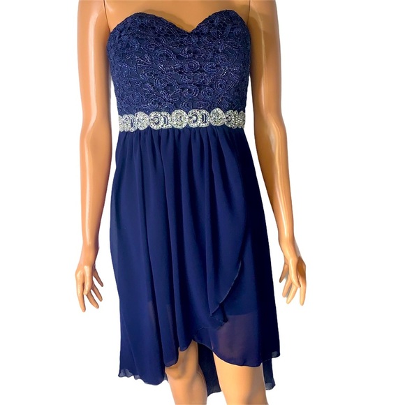 City Studio Junior 5 -homecoming Formal Prom dress Navy Blue/silver accent bling - Picture 1 of 9